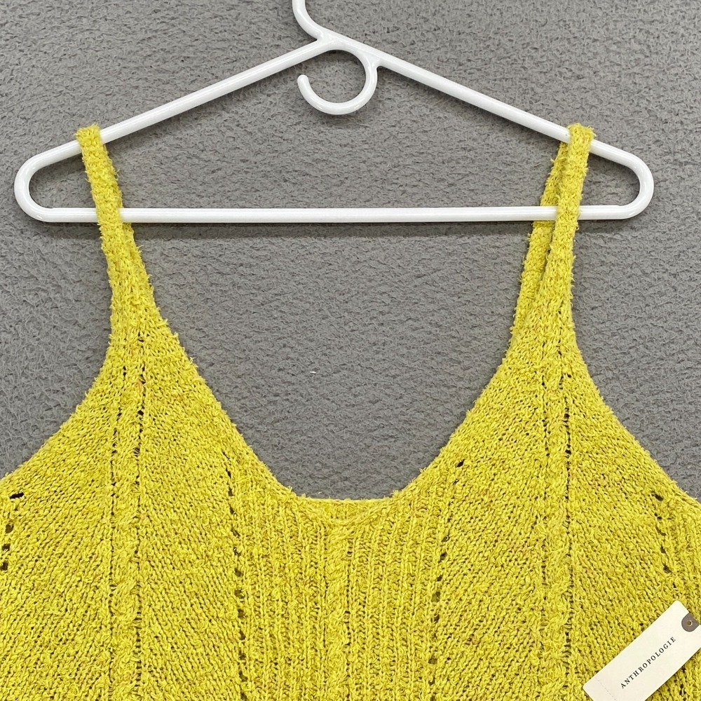 Anthropologie Sweater Tank Womens Small Pointelle Knit Oversized Yellow Beachy - Picture 2 of 13